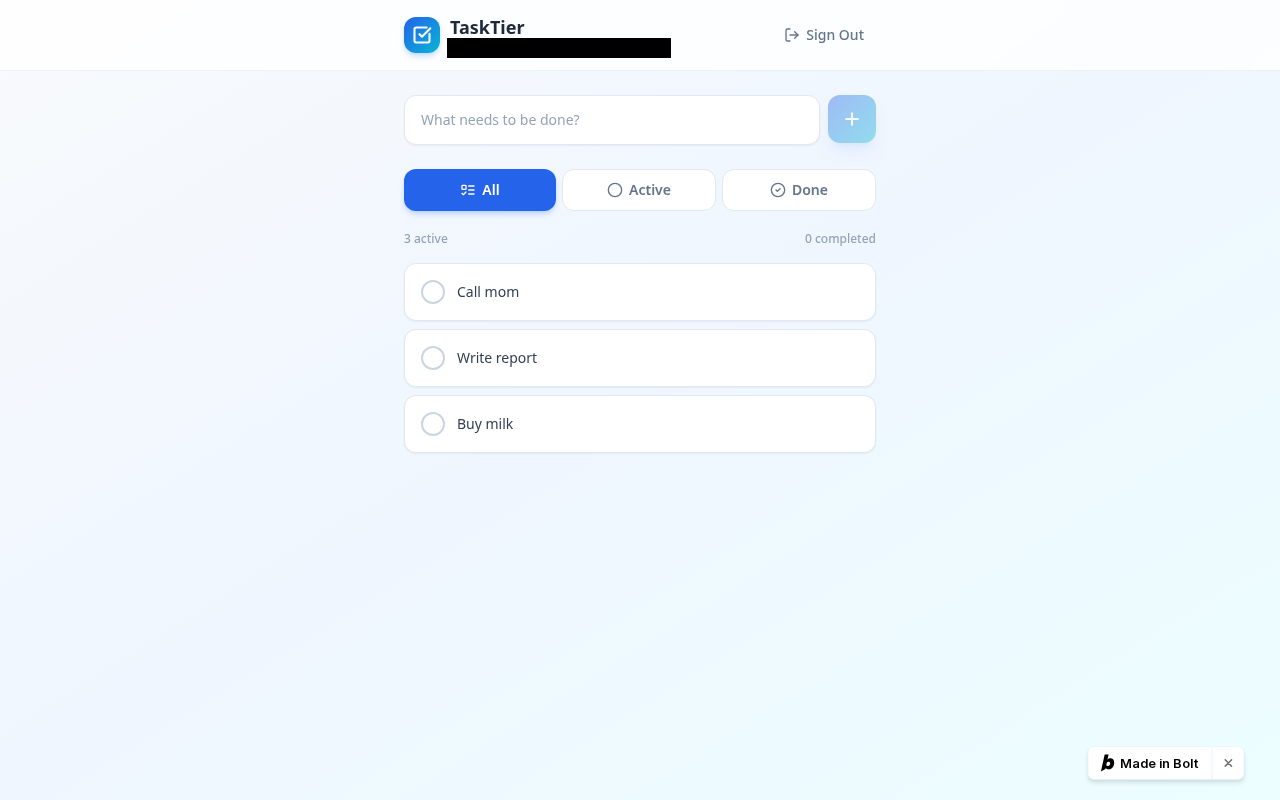 Bolt app: three to-dos added