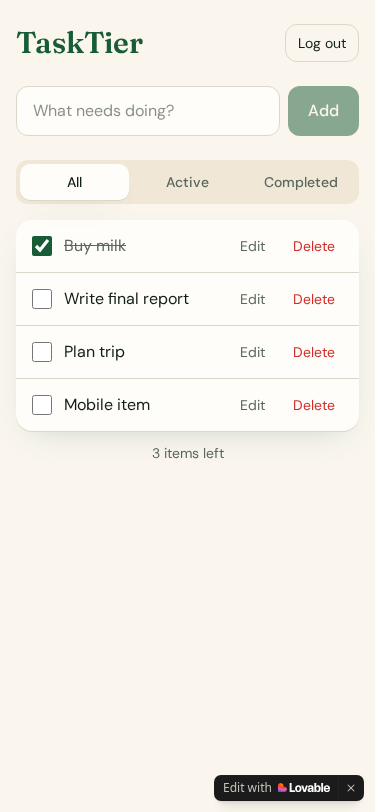 Lovable app on a phone-sized screen