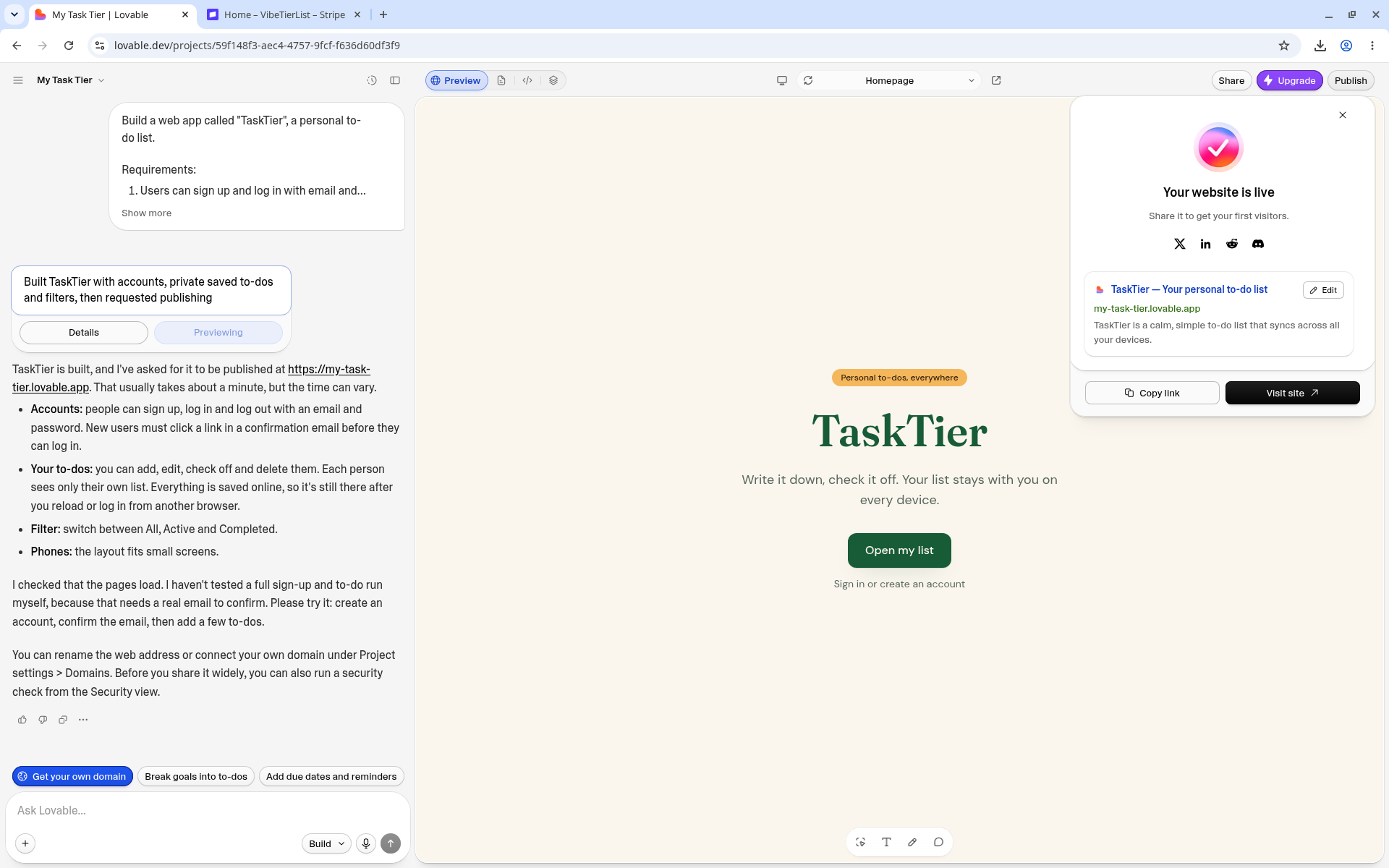 Lovable app published live